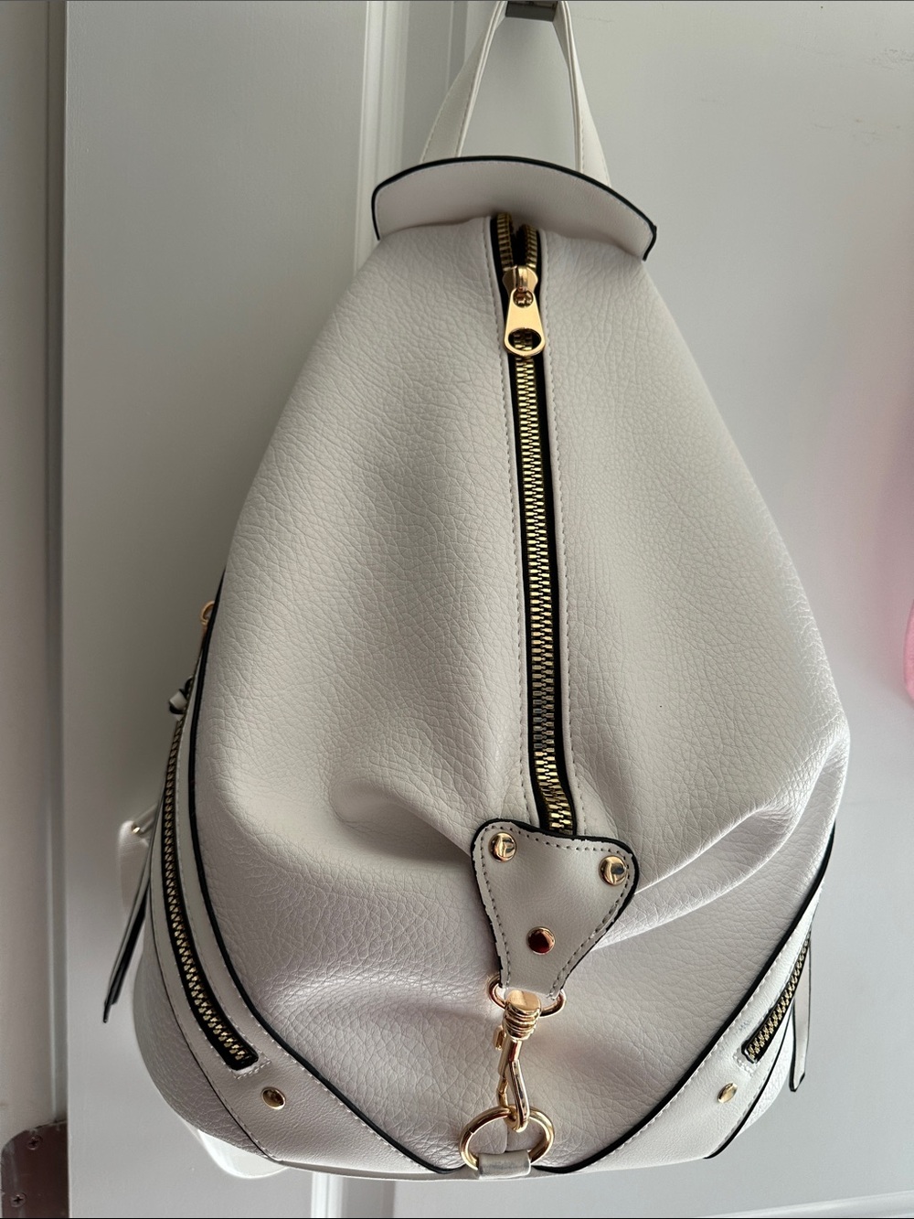 White Women’s faux Backpack Bag with Gold Hardware